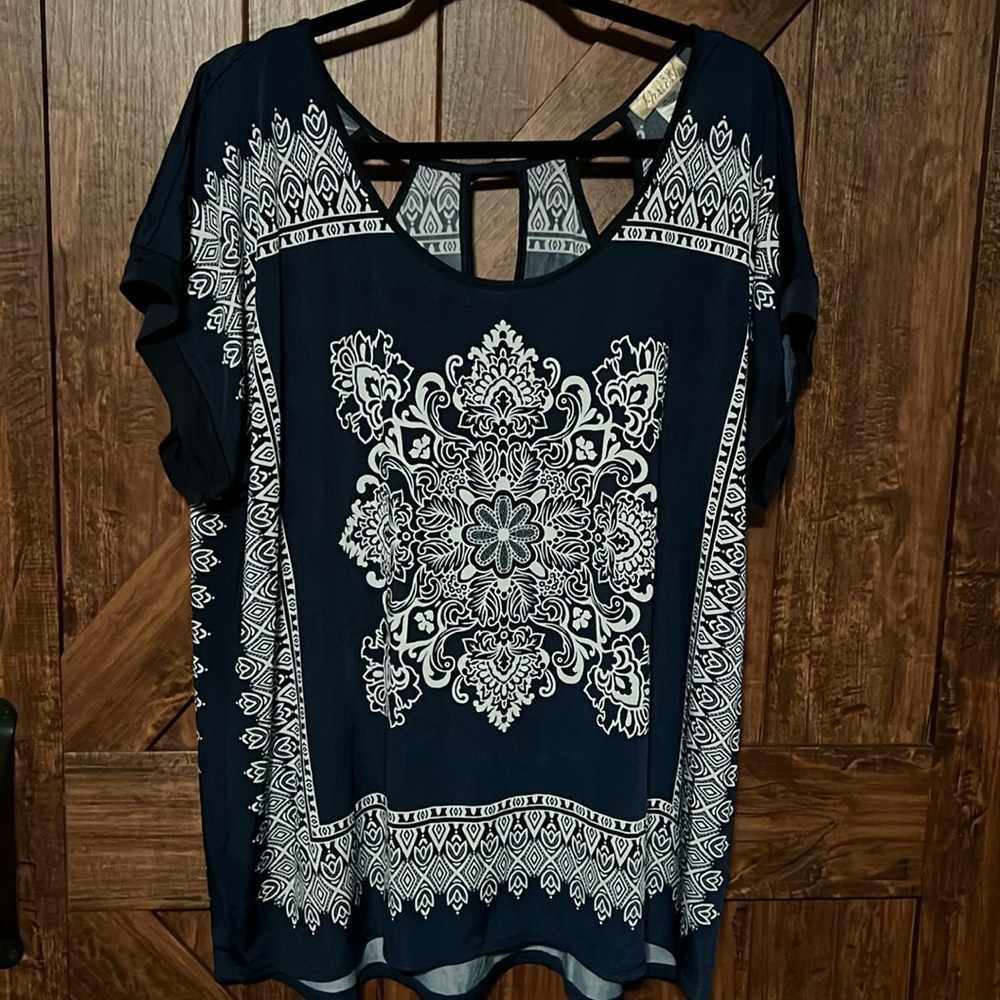 Blue and White Blouse